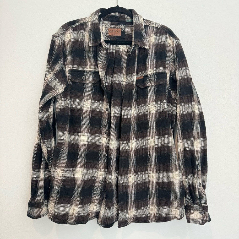 Orvis Brown Plaid Flannel Button Down Light Shirt… - image 1